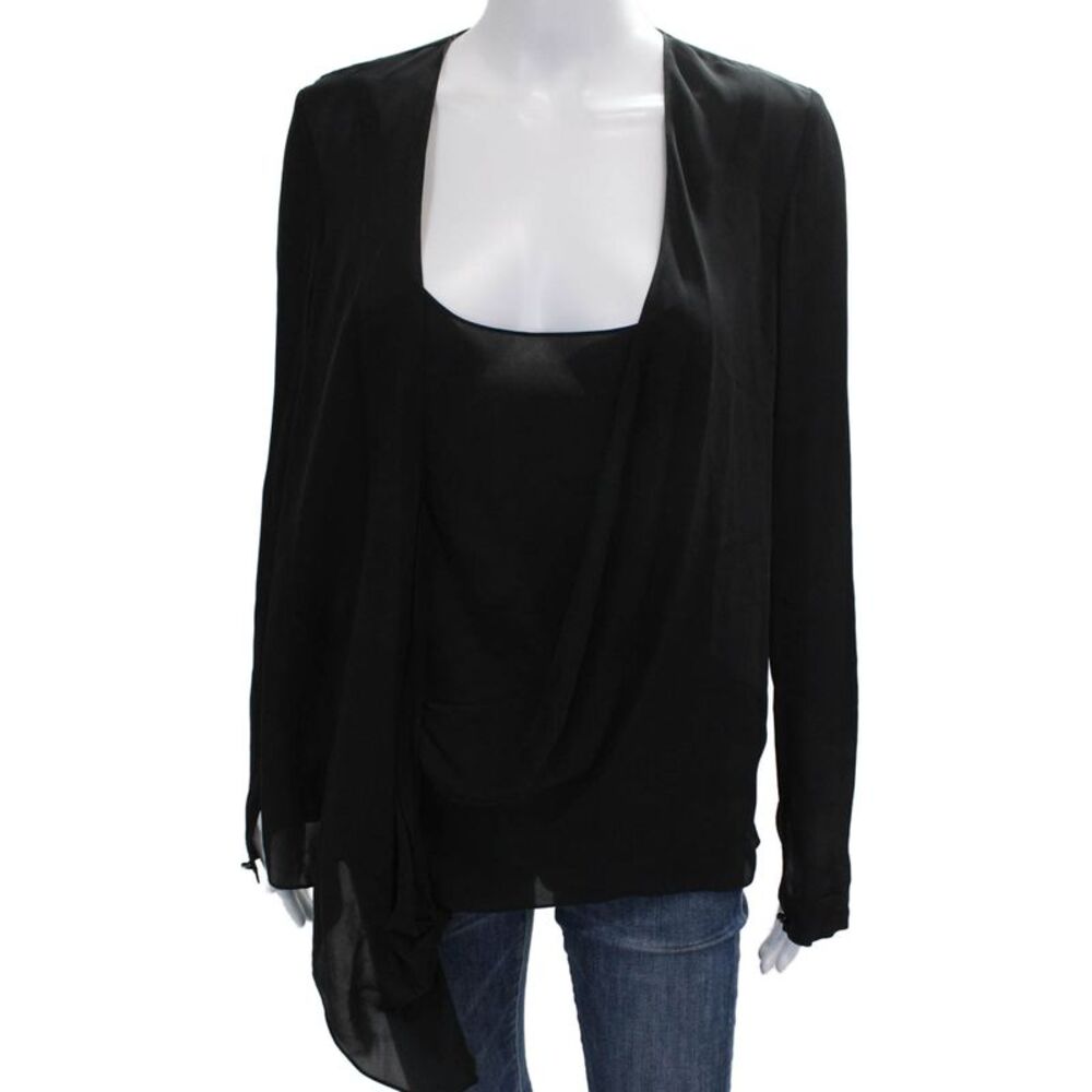 Wes Gordon Womens Black Cowl Neck Tunic Long Sleeve Polyester Blend Size S